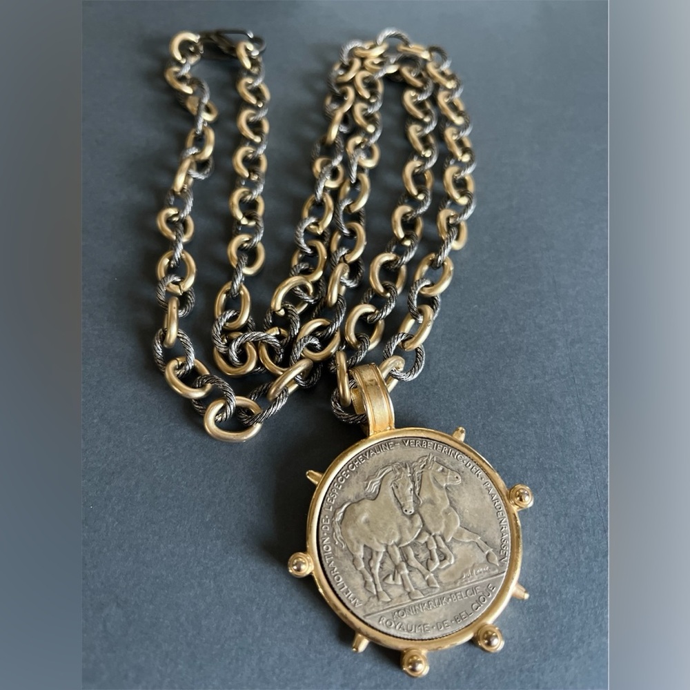 Equestrian Coin Gold and Silver Pendant Necklace
